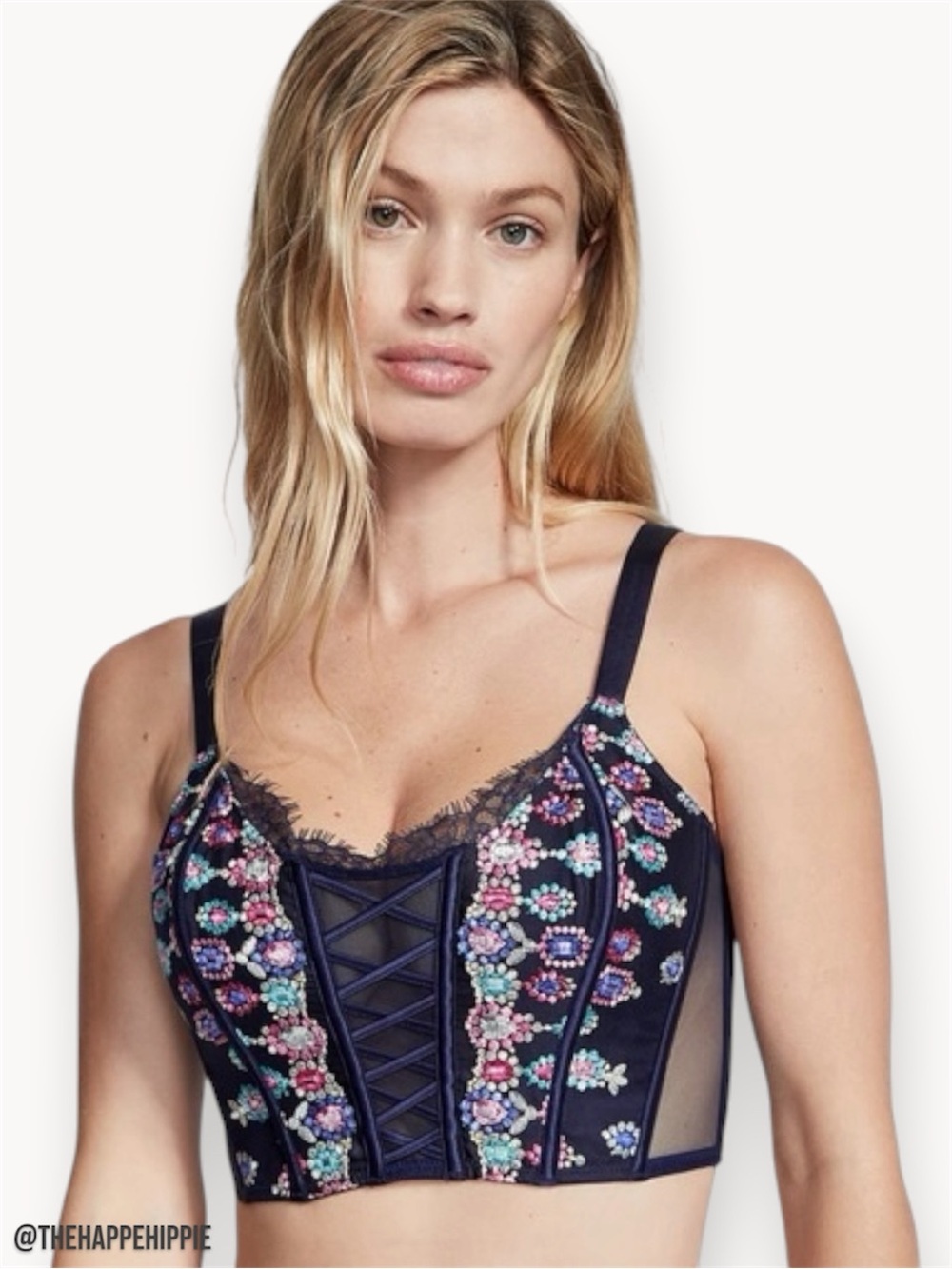 NWOT Victoria's Secret Navy Floral Embroidered Longline Bralette